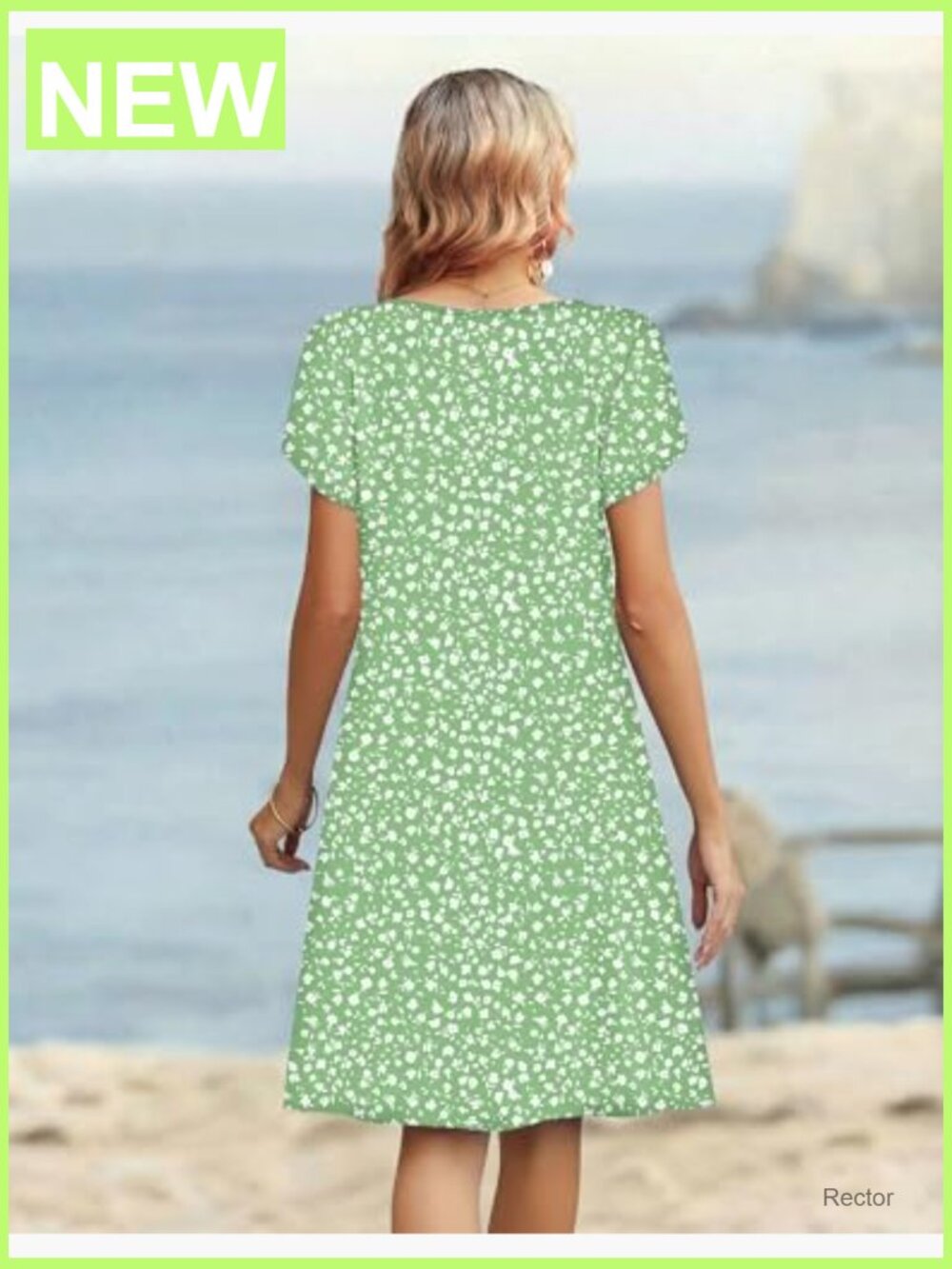 Casual Floral V-Neck A-Line T-Shirt Dress with Pockets Short Sleeve Mini - Picture 6 of 6